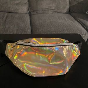 Gold Iridescent Holographic Adjustable Strap Fashion Fanny Pack Waist Belt Bag